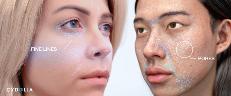 2 faces with motion design showing cosmetic product efficacy